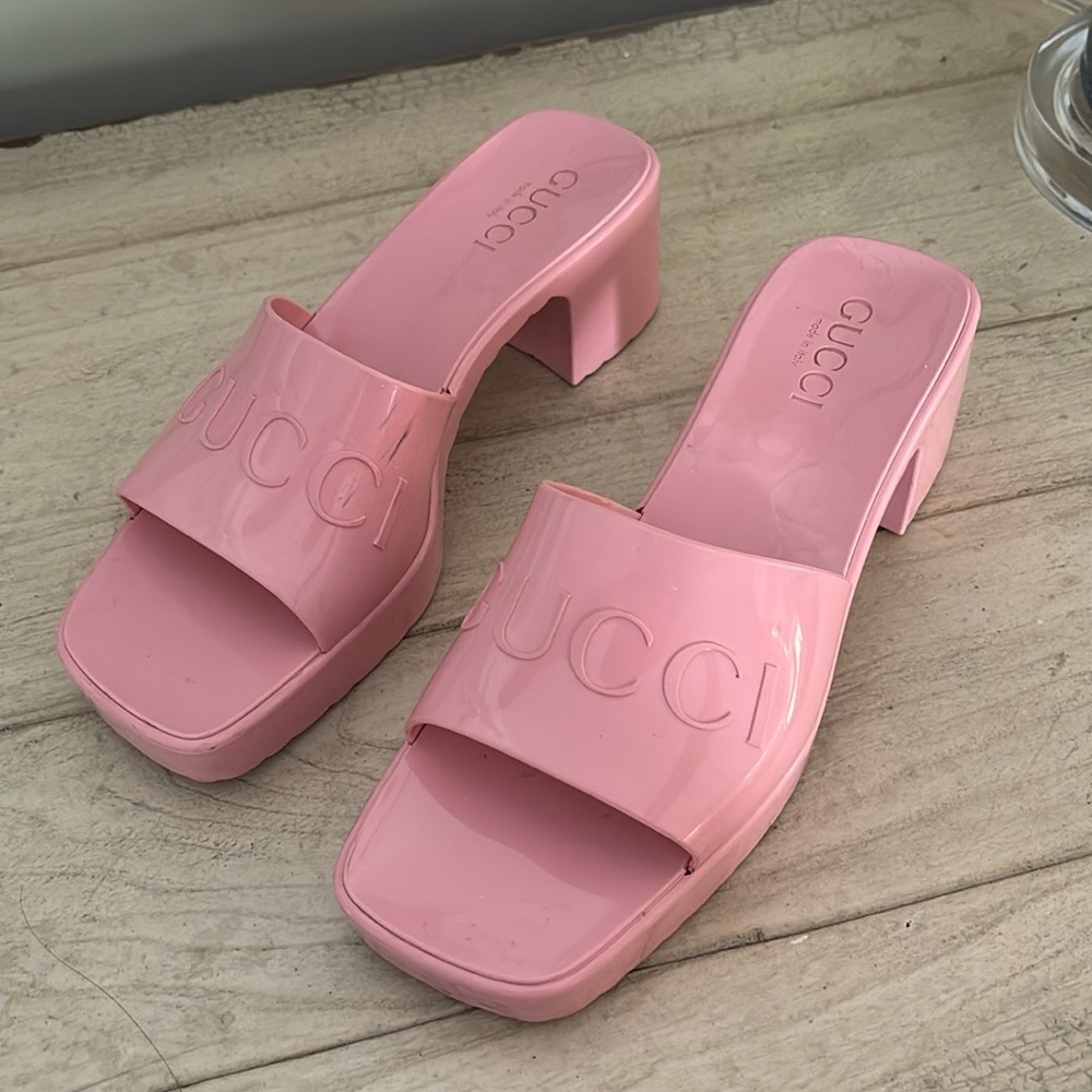 EUC Gucci Pink Rubber Mules Size 37